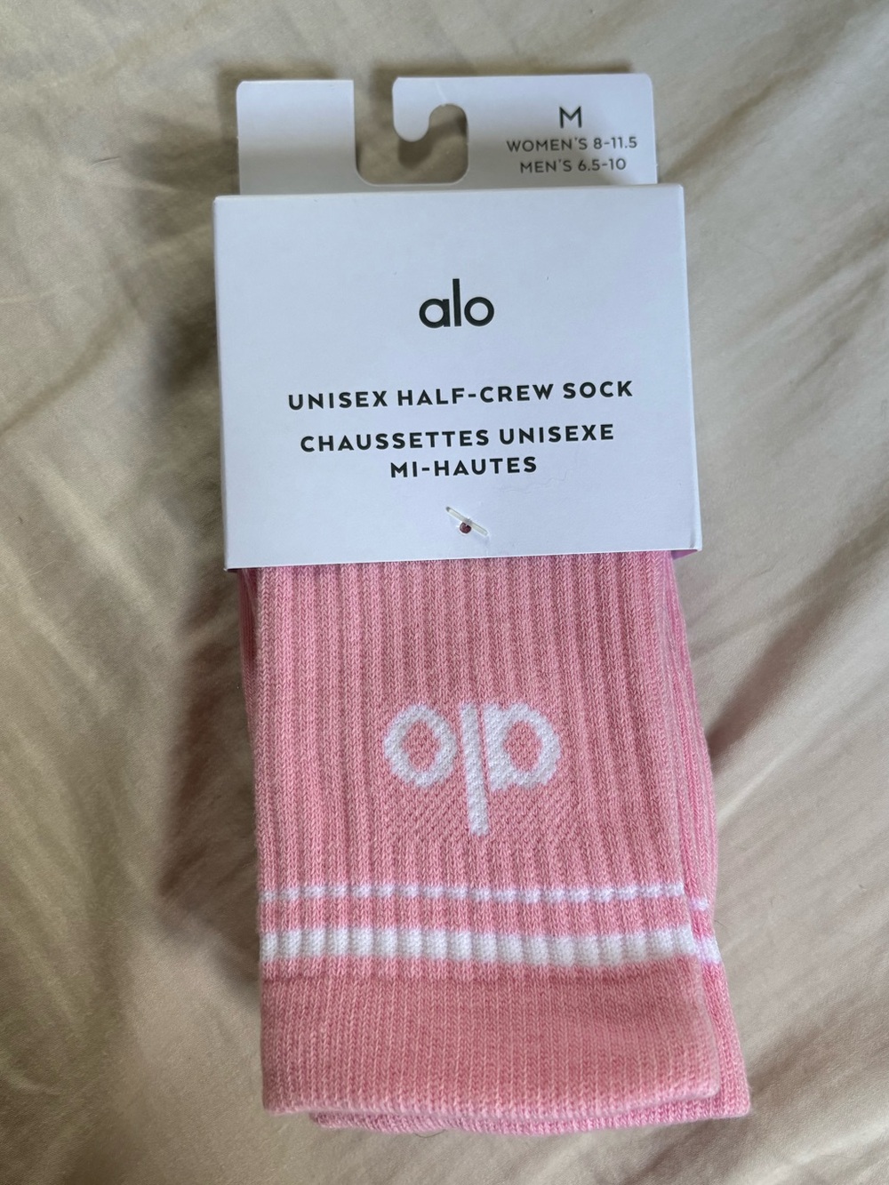 ALO Yoga Pink Unisex Half-Crew Socks with White Logo